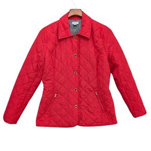 Crown Ivy Quilted Jacket Womens Solid Red Snap Front Collared Zip Pockets Size S